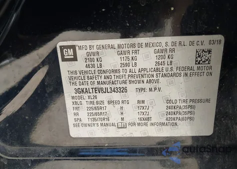 2018 GMC Terrain Sle из США, поврежденный, VIN 3GKALTEV8JL343326